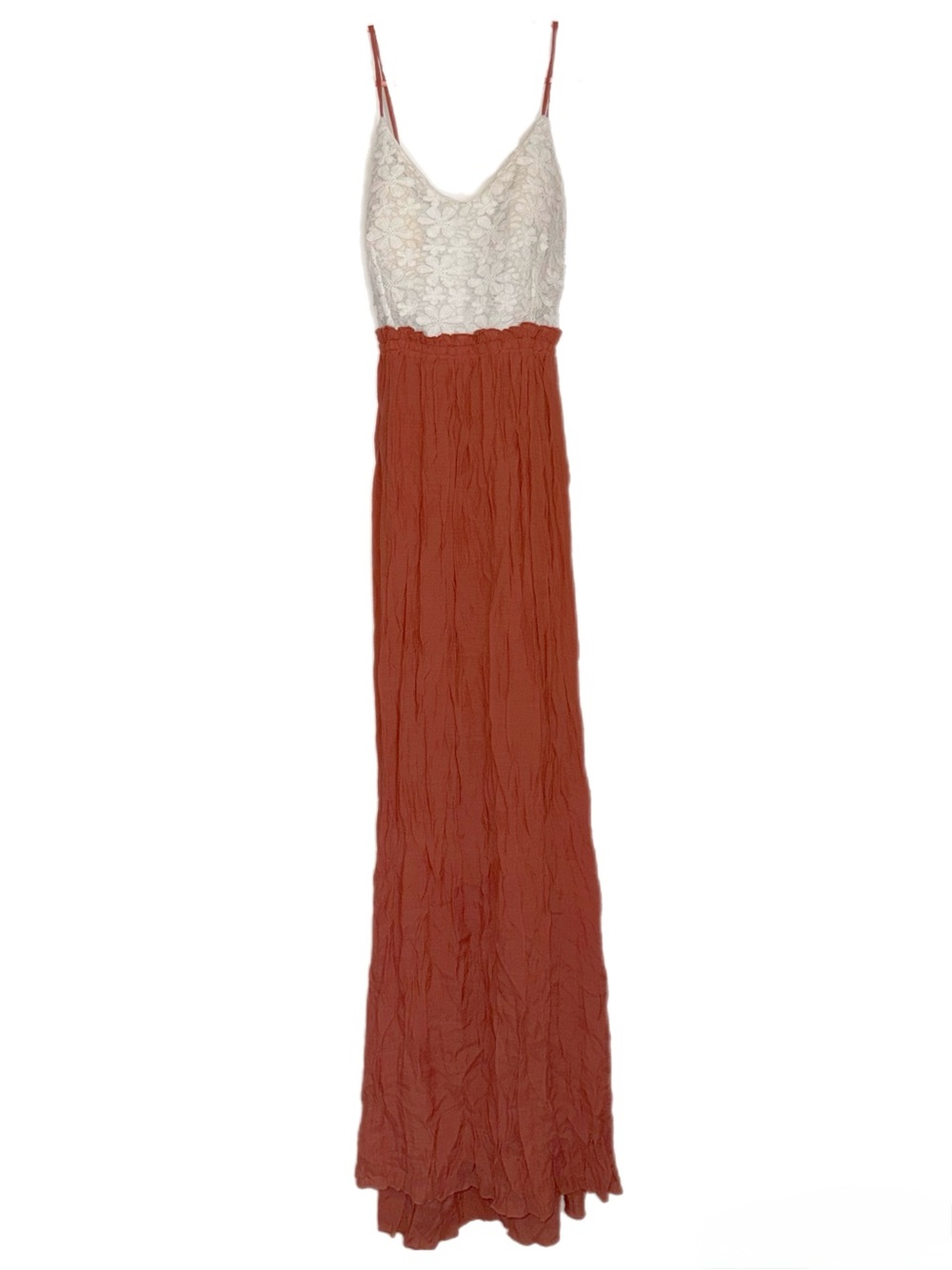 Mind Code Lace Bodice Maxi Dress in Cream and Rust